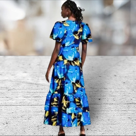 Christopher John Rogers for Target Blue Floral Puff Sleeve Dress Size 24 / 26 - Picture 3 of 14